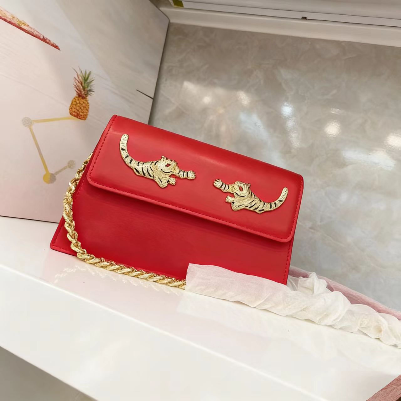Luxury Banquet Chain Bag For Women - Elegant Nappa Leather Shoulder & Crossbody Bag, Retro Small Square Bag - Thumbnail 8