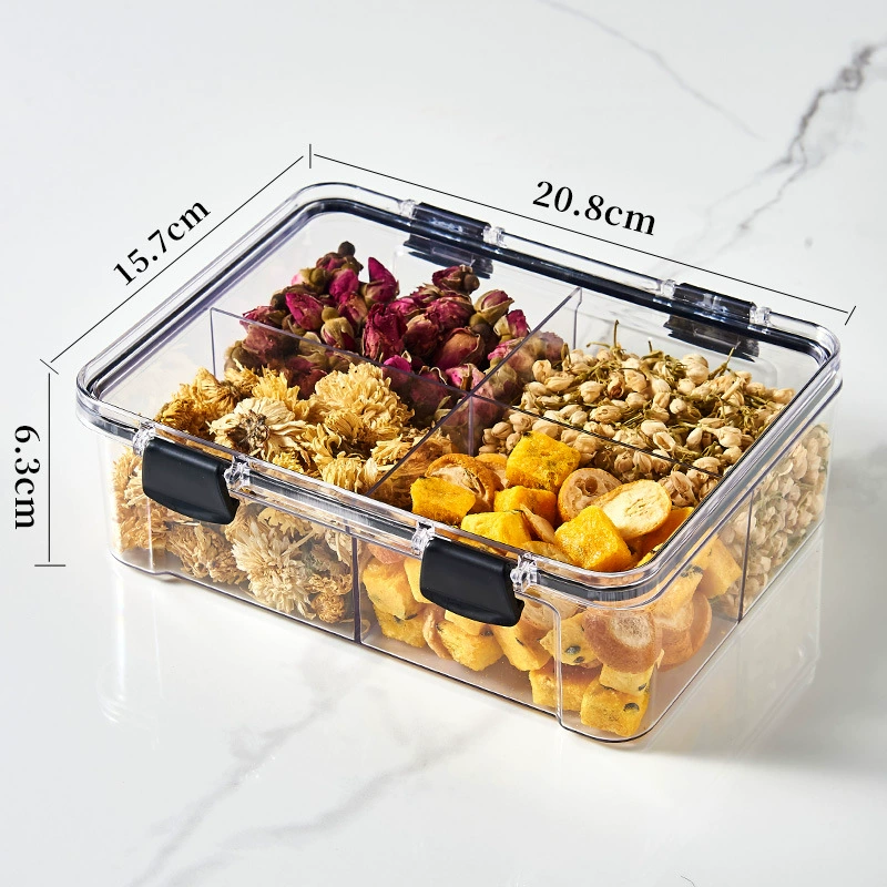 Tea Storage Box, Square Multi-Compartment Container, 680–700 ml, Airtight Stackable