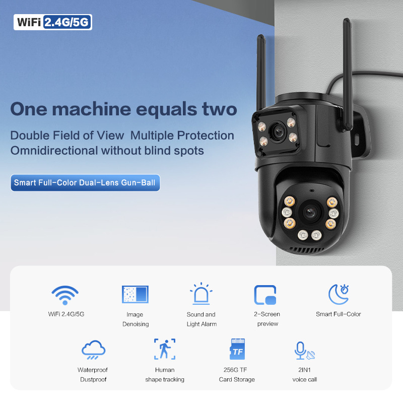 Cross-Border Gun Ball Wifi Camera Home Binocular Camera Mobile Phone Remote Monitoring Indoor and Outdoor Night Vision