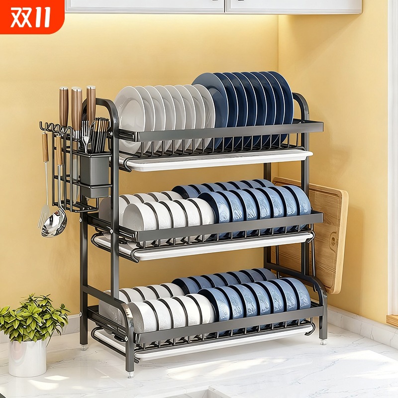 Estante de cocina, estante de almacenamiento de platos, estante de drenaje, estante de platos multifuncional para el hogar, estante de platos y palillos, caja de almacenamiento, armario