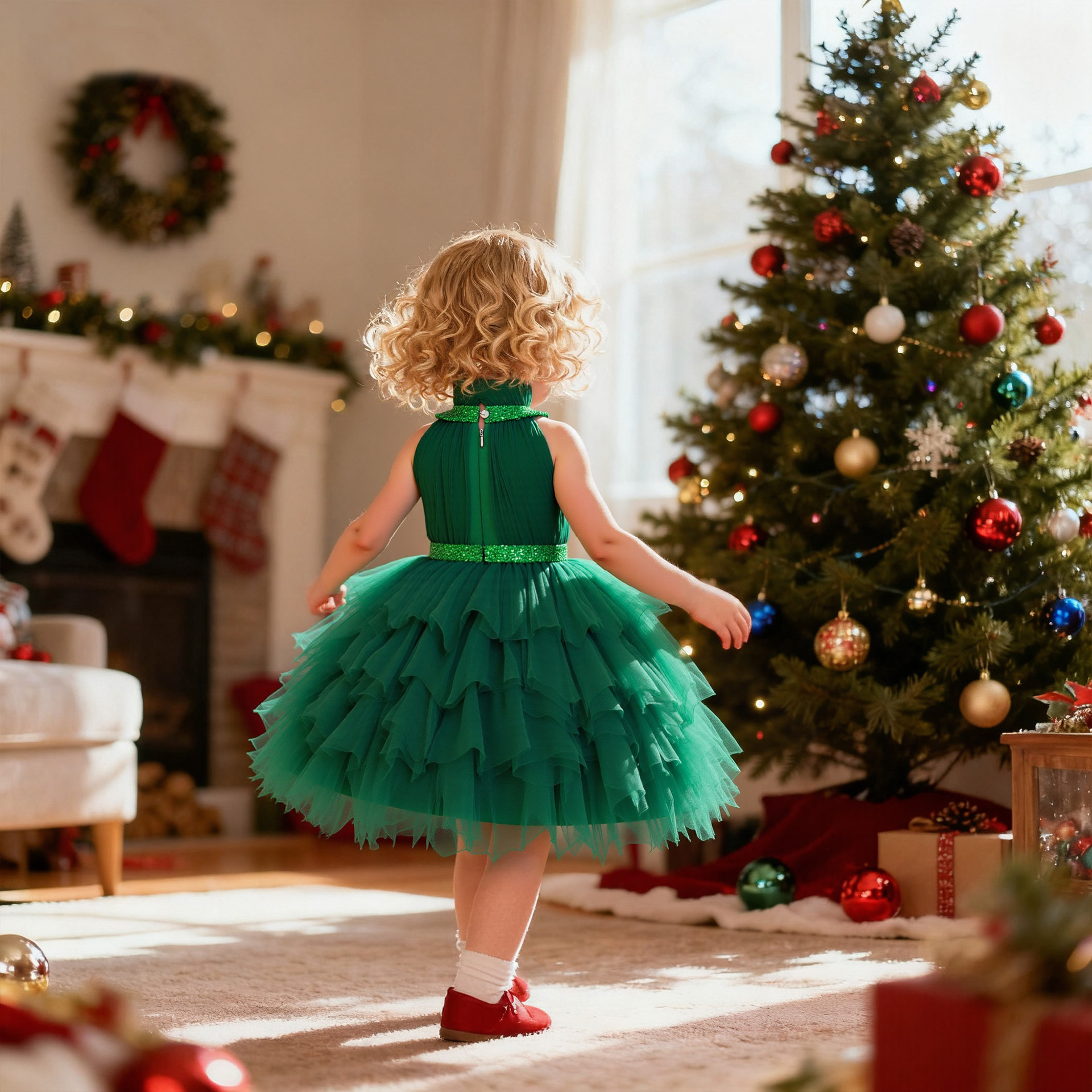 Europa y América Navidad vestido de niña vestido de red vestido de desfile vestido de gala vestido de niña vestido de noche vestido nuevo vestido de princesa