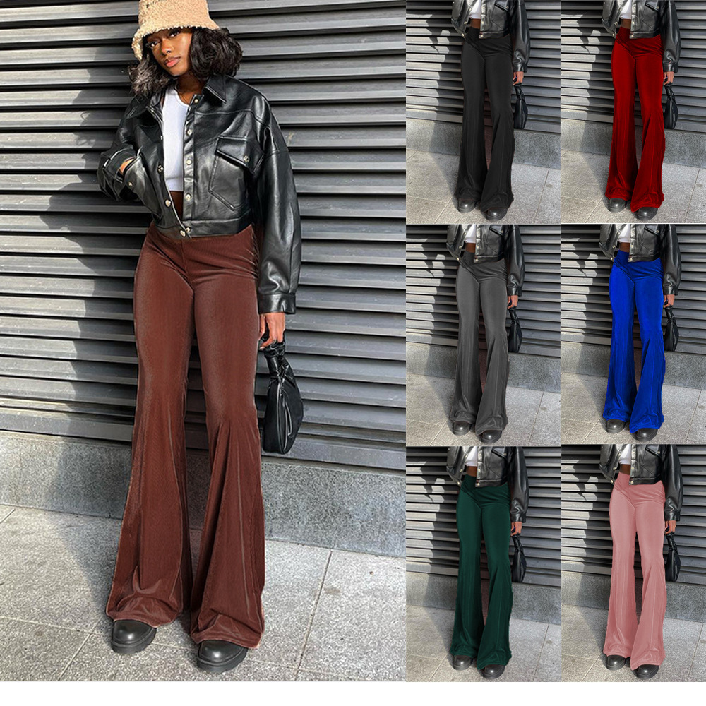 autumn solid color velvet fitted fashionable trousers for leisure