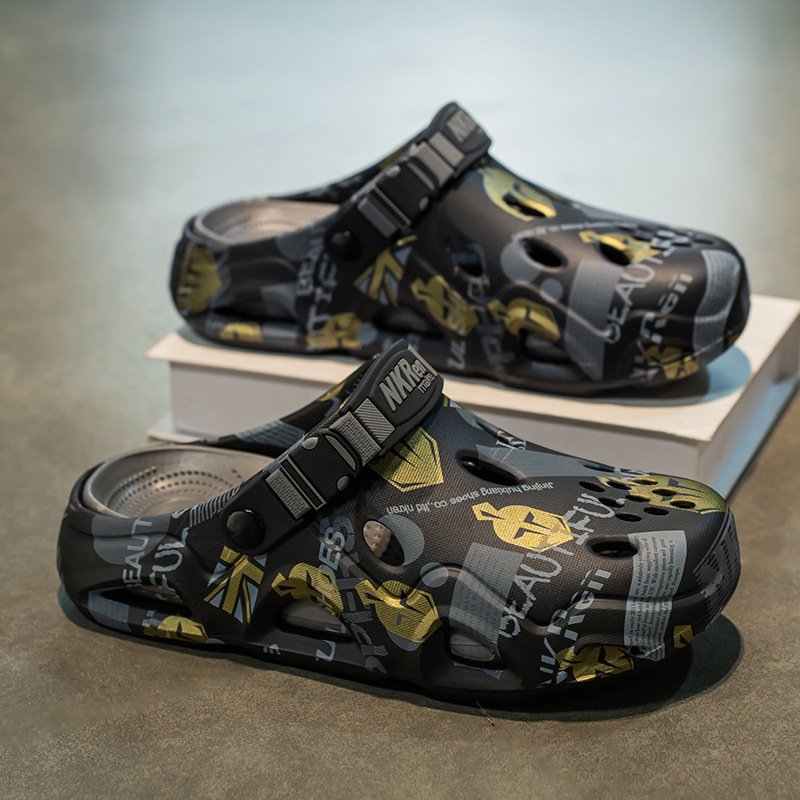 Semi pantuflas Baotou para hombre conduciendo sandalias deportivas de playa de doble uso de gran tamaño para uso exterior de verano zapatos antideslizantes con suela suave