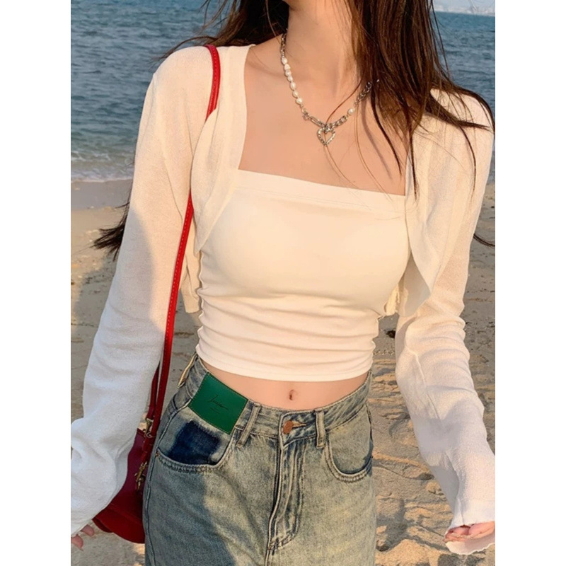 Women's sun protection cardigan knitted cardigan, 2025 summer thin style, slip dress outer cover-up, ice silk short vest