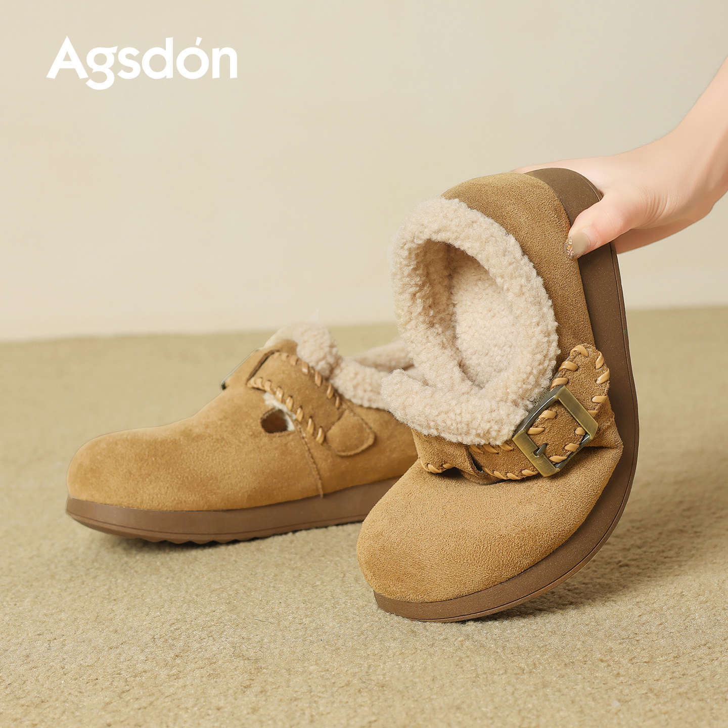 Augu Shiden todo incluido Boccan zapatos de mujer 2025 nuevo invierno de lana gruesa zapatos de algodón botas de nieve de lana gruesa