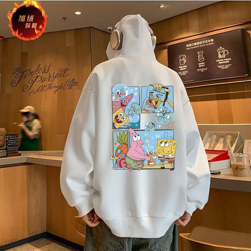 Foreign Trade Spongebob Trendy Brand Autumn and Winter Printed Hooded Velvet Sweatshirt Men's Lazy Trendy Brand New Long-Sleeved Jacket Foreign Trade Spongebob Trendy Brand Autumn and Winter Printed Hooded Velvet Sweatshirt Men's Lazy Trendy Brand New Long-Sleeved Jacket
