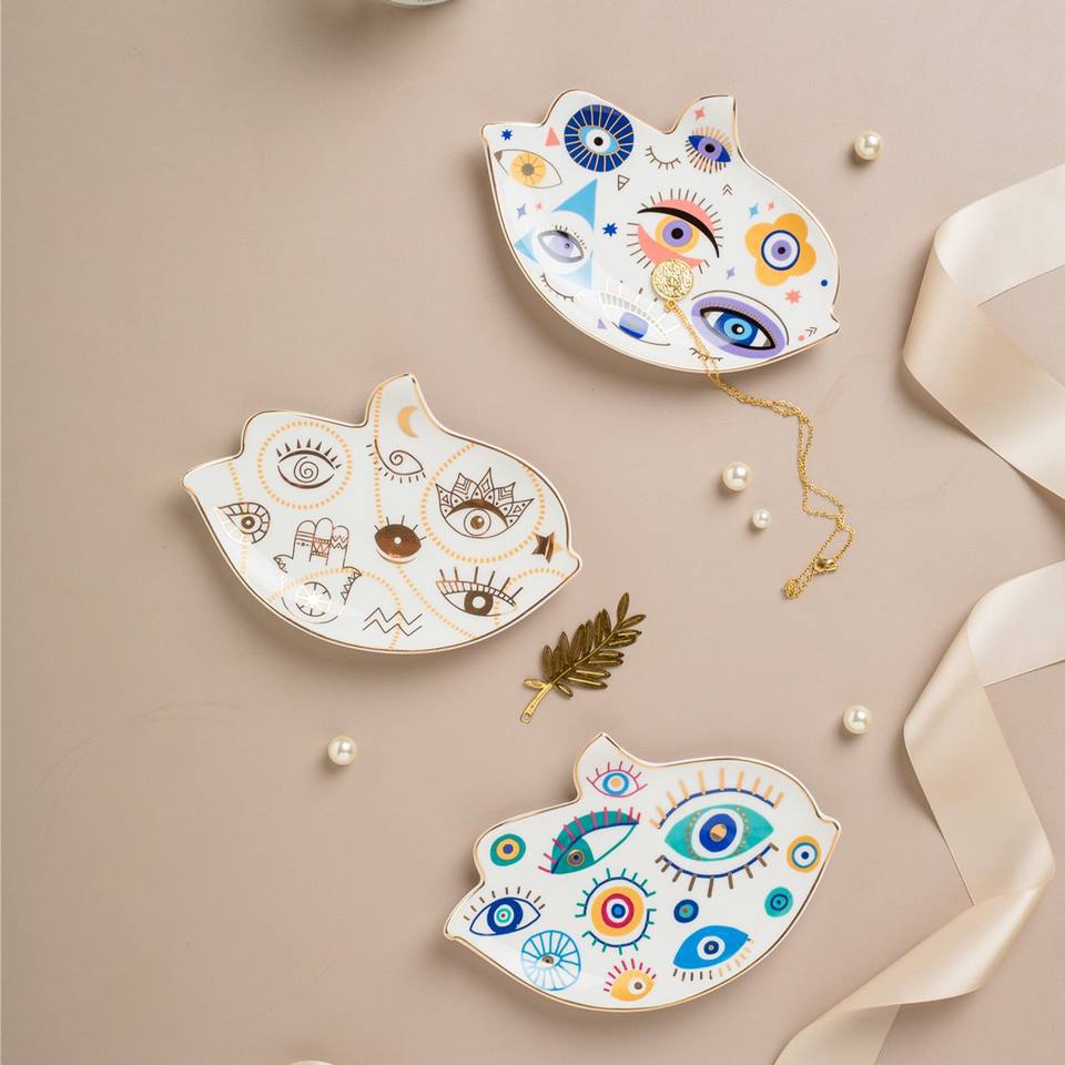 140g Weight tray Storage & Cleaning 1 Piece Quantity Holiday, Indoor Occasion ceramics Material Devil's Eye Pattern Simple Style, Classic Style Style Simple Style Classic Style Devil's Eye Ceramics Tray Artificial Decorations 2