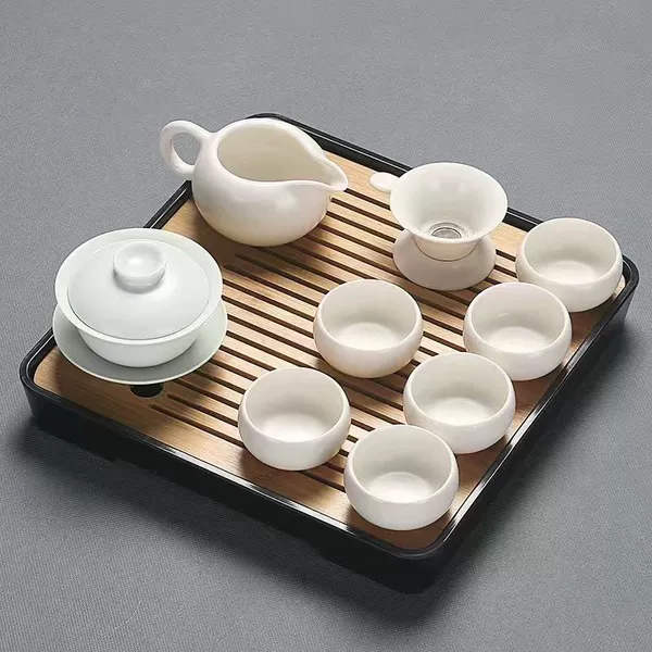∥№∩♀π Moon White Covered Bowl-28 Square Black Plate Set⊙
