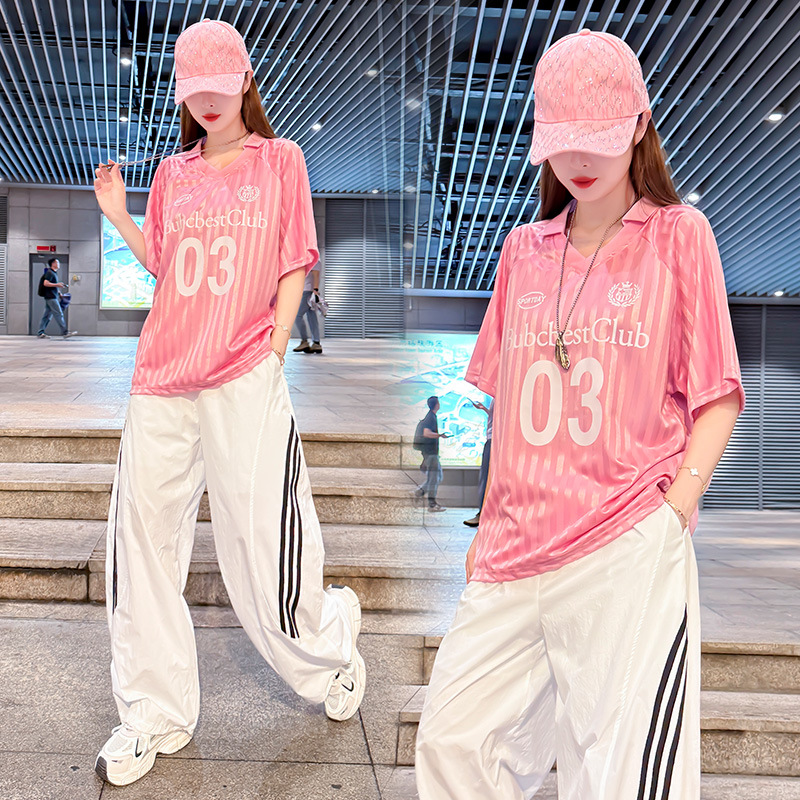 Quick-dry sports suit for shuffle dance and jazz dance, top for campus sports performances, loose-fitting curved pants casual set