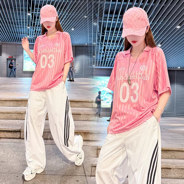 Quick-dry sports suit for shuffle dance and jazz dance, top for campus sports performances, loose-fitting curved pants casual set