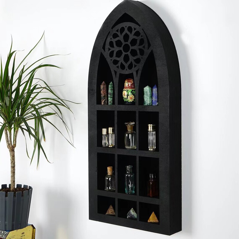 Cross-border wooden Shelf Crystal decorative pendant rack Church Window Crystal Wall Shelf