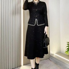 新中式加绒加厚2025春季新款气质百搭烫金气质假两件中长款连衣裙