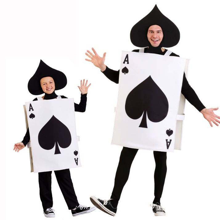 新品爱丽丝梦游仙境扑克成人儿童黑桃A服万圣节黑色帽子cosplay服