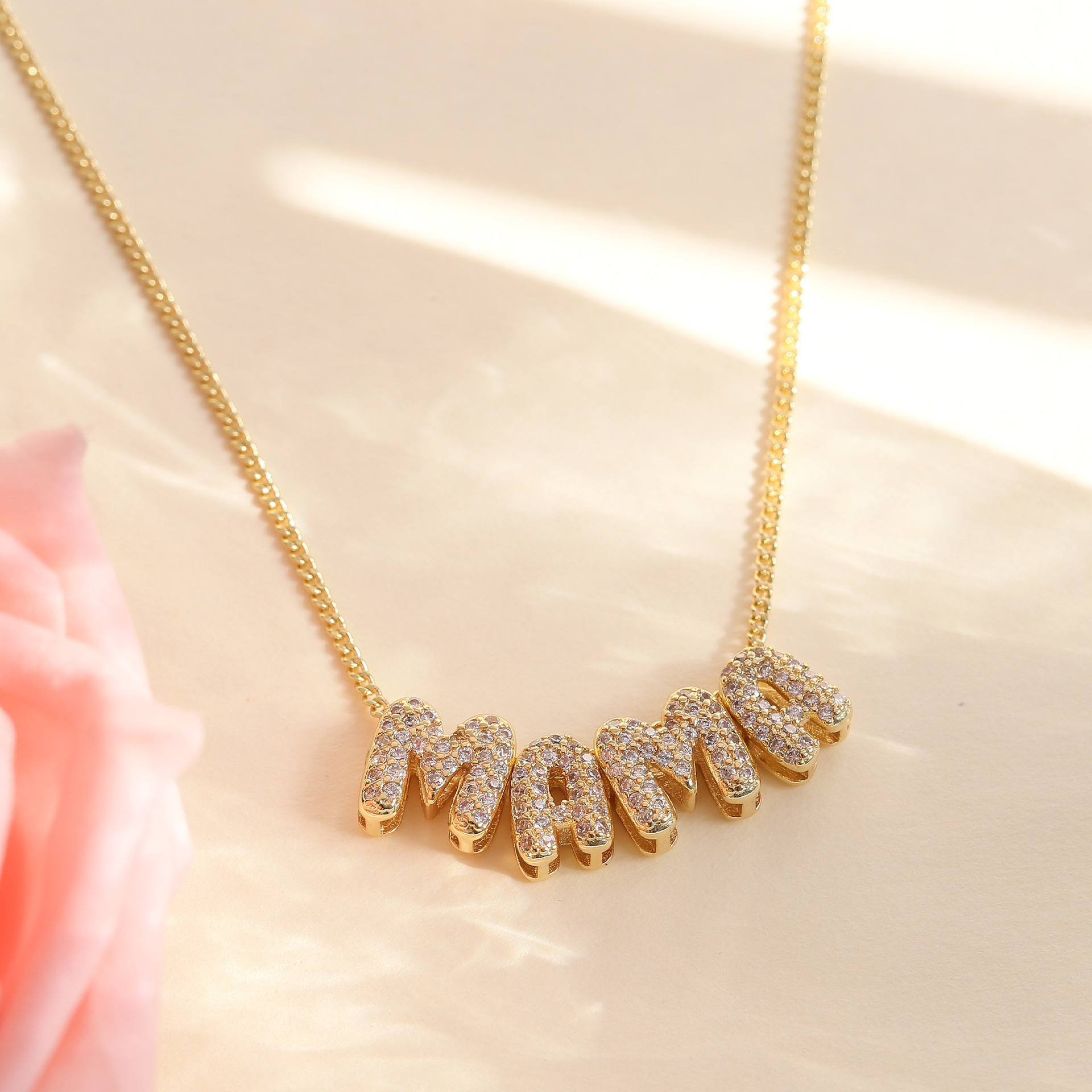 Pendant Necklace Classification Brass Chain Material cable chain Chain Type 1 Piece Quantity Wholesale Jewelry Vintage Style Classic Style Letter Brass Zircon 18K Gold Plated Plating Pendant Necklace Cable Chain