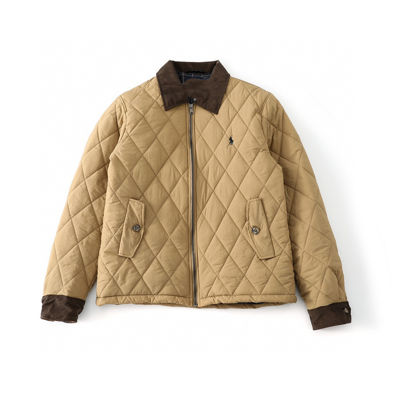 Self-Designed Men's and Women's American-Style Embroidered Quilted Diamond-Pattern Corduroy Cotton Jacket for Men and Women Cross-Border