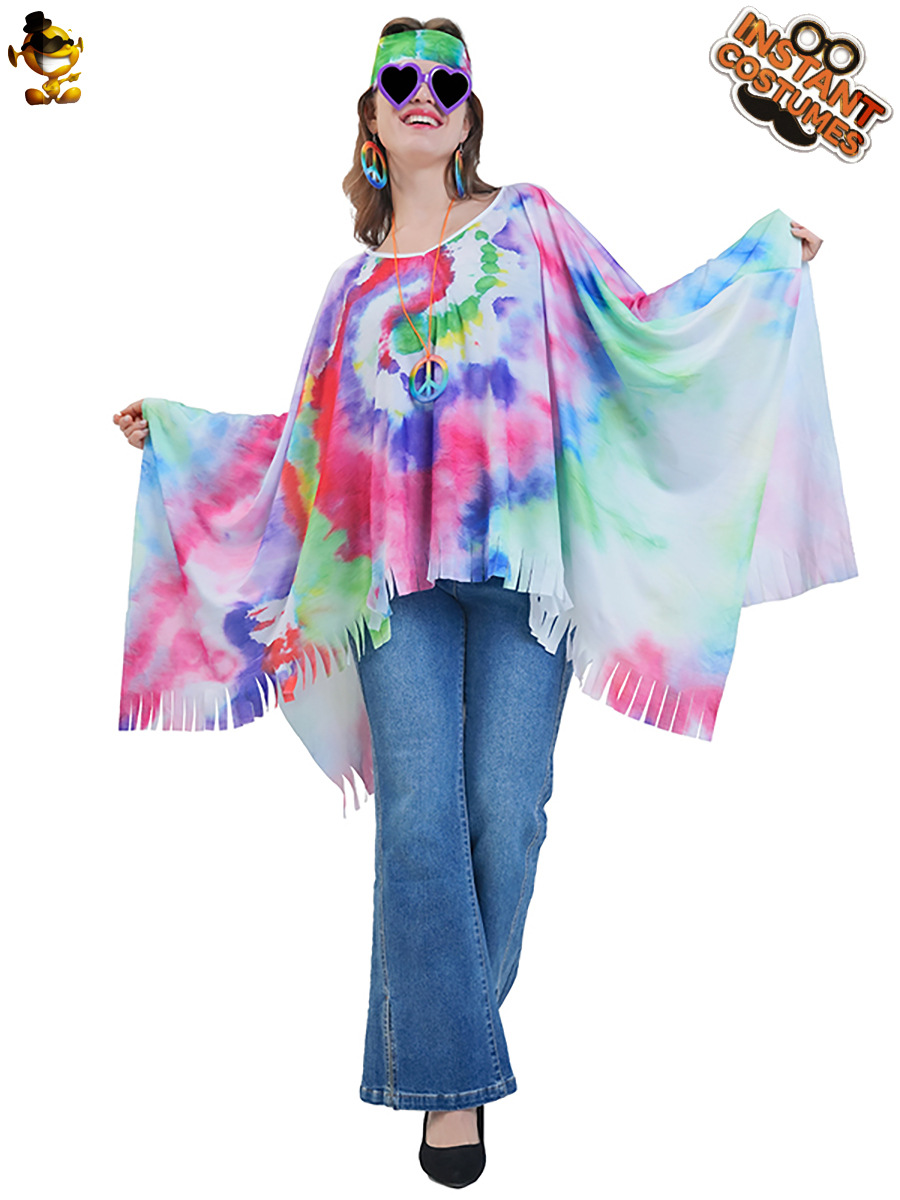 Halloween Adultos Mujeres Vintage Hippie Capa 'Cross-Border Hippie Female Party Disfraz image 11