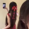 5816 Beautiful red flower tassel hair clip