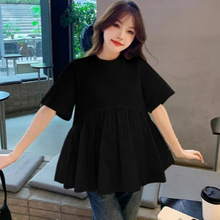 孕妇装2025夏季韩版短袖圆领宽松休闲上衣大码女装纯色简约打底衫