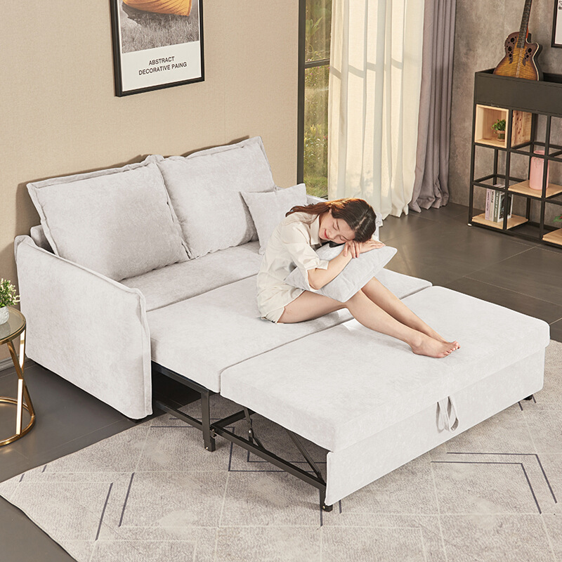 Sofá cama multifuncional plegable tecnología rosa tela de peluche tres extracciones cama invisible apartamento estilo in