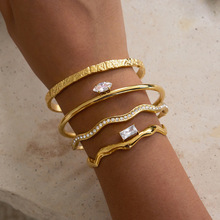 杰鼎锆石钛钢手镯女不掉色手饰轻奢高级感开口镯子不锈钢饰品跨境