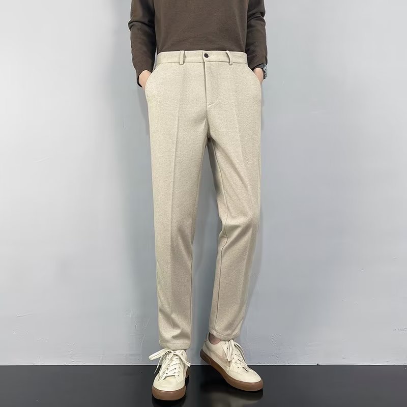 Otoño e Invierno pantalones de lana de los hombres pantalones de traje de negocios Pantalones rectos casual estilo coreano antiarrugas calientes gruesos pantalones recortados