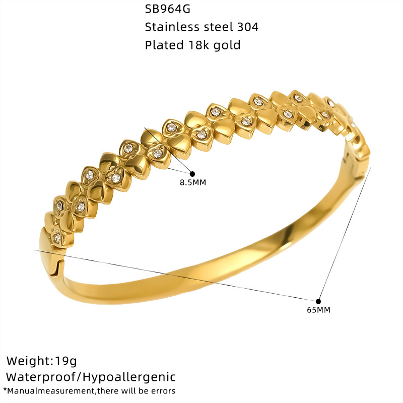 Bracciale donna elegante in acciaio inox con zircone oro 18k_voghion.com