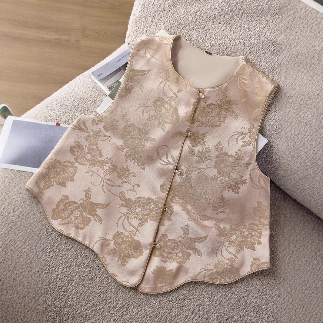 New Acetic Jacquard New Chinese Vest Light Luxury Women's External Wear National Style Retro Elegant Wareback Jacket Spring and Summer