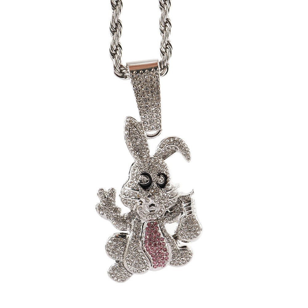 Hip-Hop estilo personalidad diamantes goteo de aceite dibujos animados colgante conejo collar cadena cubana accesorios de moda moda collar