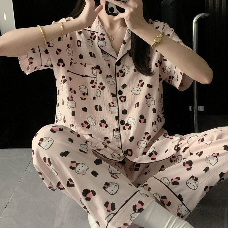120G nube algodón pijama ropa de hogar mangas cortas pantalones largos set TK comercio exterior pedidos entidad al por mayor pareja pijama