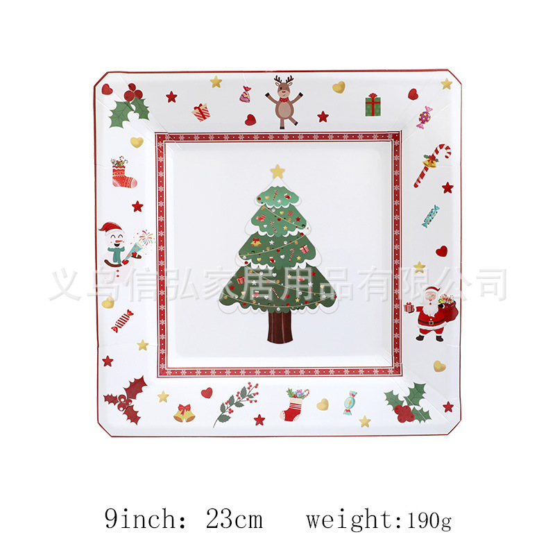 現物クリスマス装飾紙皿ティッシュ紙コップ異形皿クリスマステーブルクロス食器セット新年パーティー用品|undefined