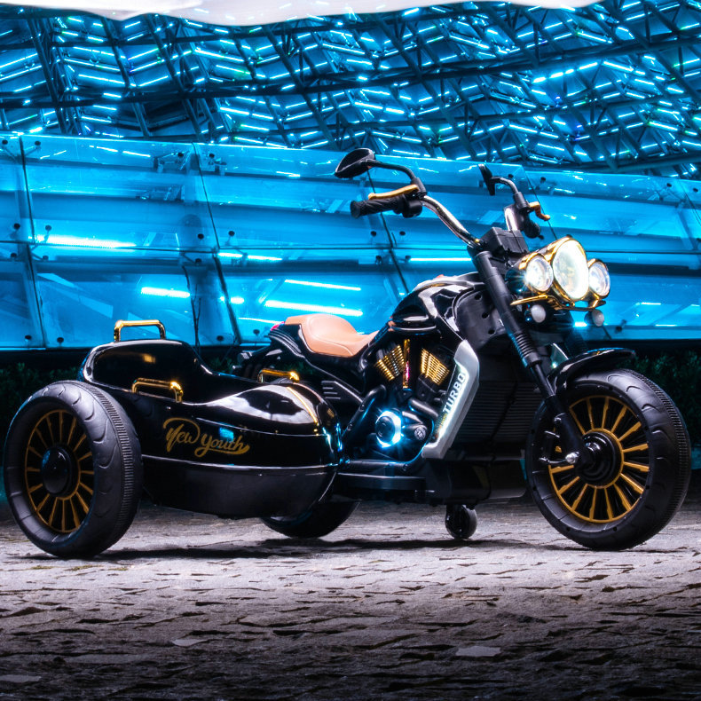 Retro de doble asiento para niños motocicleta eléctrica bebé auto-conducción coche de juguete cochecito eléctrico portátil para niños al por mayor