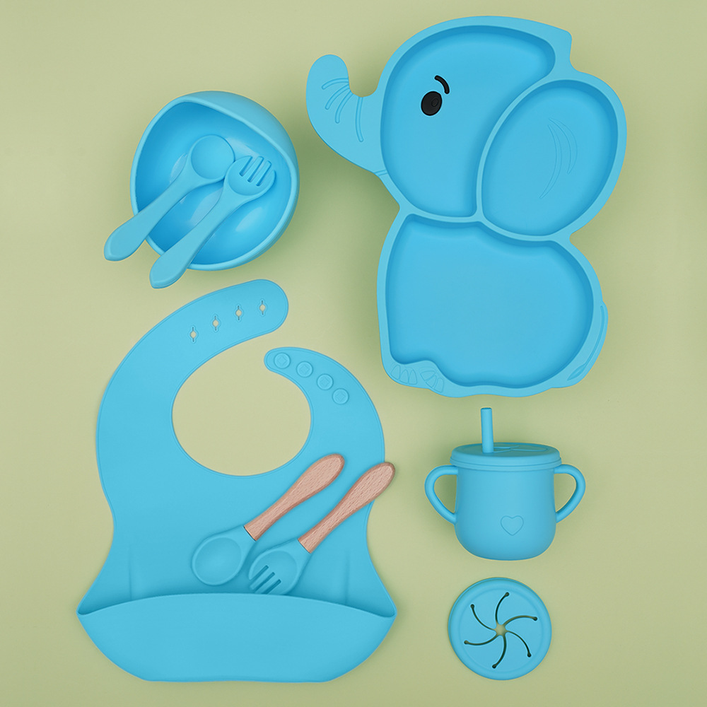 Children's Food Supplemented Silicone Dinner Plate Bowl Cup Rice Pocket Anti-fall suit Silicone Food Grade Baby Split Washing Plate