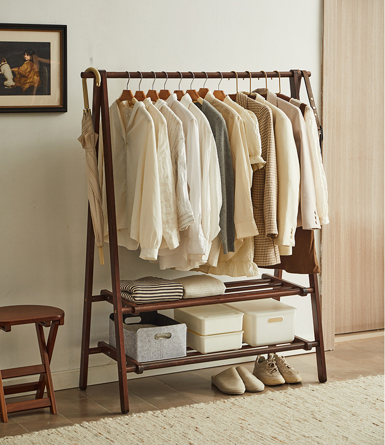 Wholesale Modern DoubleLayer Clothes Rack Real Wood, Customizable