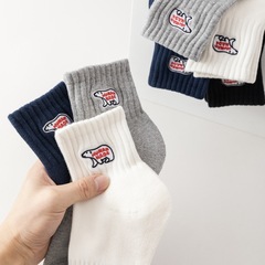 潮牌日本北極熊刺繡毛圈卡通男女ins棉質歐美毛巾底短筒運動襪子