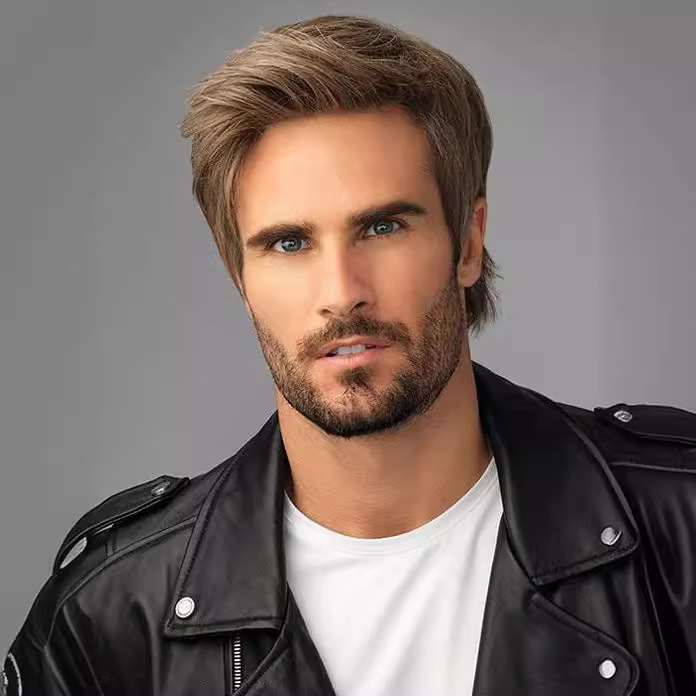 Foreign Trade European and American Star Men's Hot Selling Wig Brown Valgus Short Hair High Temperature Silk Wig Factory Direct Sales Curly Hair Foreign Trade European and American Star Men's Hot Selling Wig Brown Valgus Short Hair High Temperature Silk Wig Factory Direct Sales Curly Hair