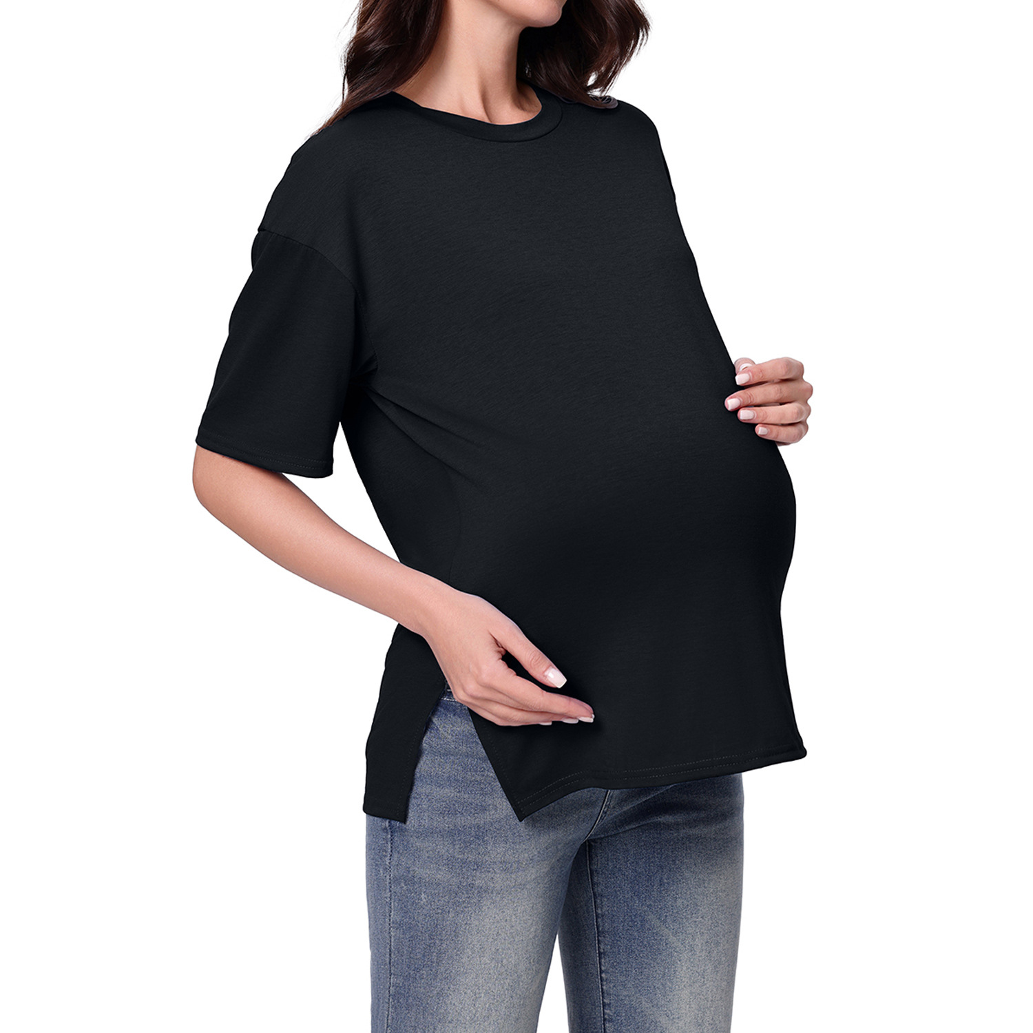 Maternity Nursing Top With Zipper Short Sleeves For Spring Summer_voghion.com