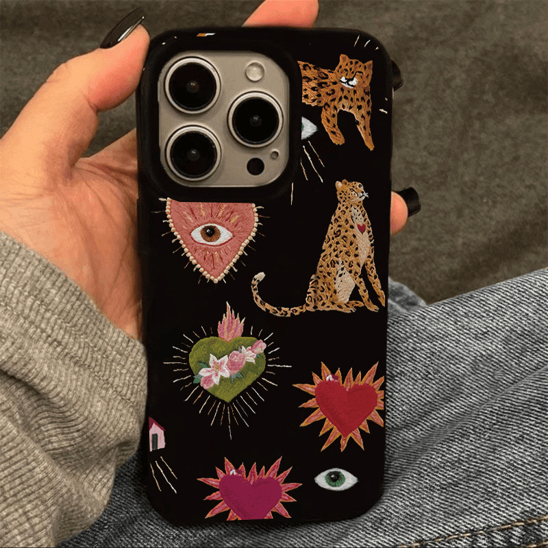 Artistic Heart Leopard Suitable for Apple 15Promax Mobile Phone Case Iphone141312 Soft Case 11 Anti-Fall and Durable