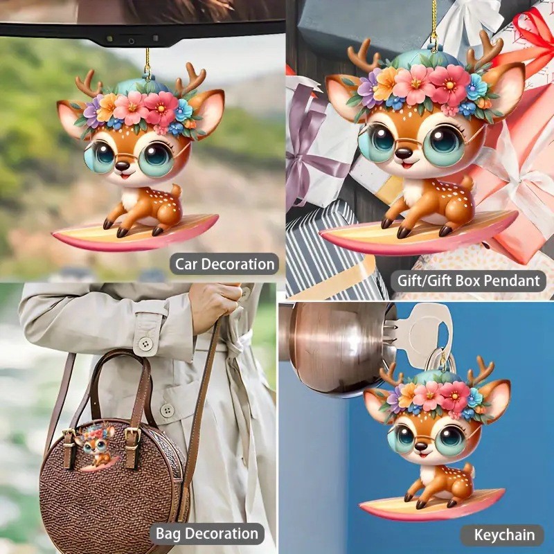 2D nuevo adorable pequeño mono colgante acrílico plano transfronterizo coche retrovisor colgante colgante llavero colgante