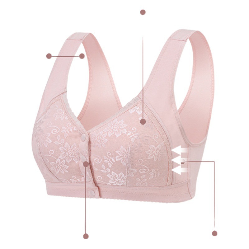 Manufacturer Wholesale Middle-Aged Sports Sleep Vest-Style Bra Large Size No Rims Middle-Aged and Elderly Underwear Front Button Bra