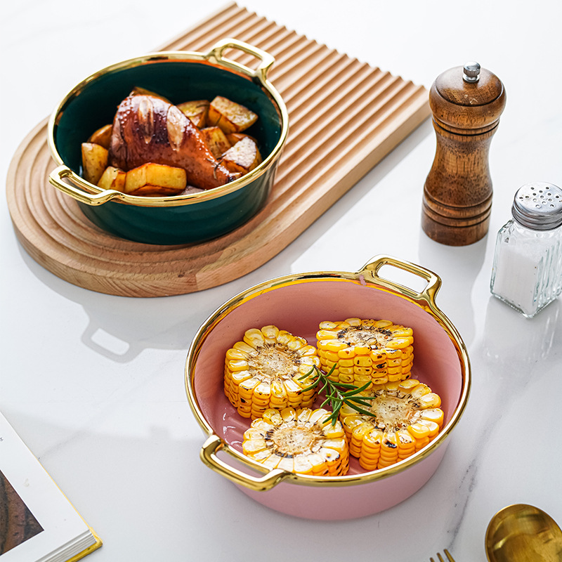 Vajilla nórdica tazón de cerámica de doble oído hogar postre ensalada de frutas tazón creativo lindo Internet celebridad ins tazón de sopa de fideos instantáneos