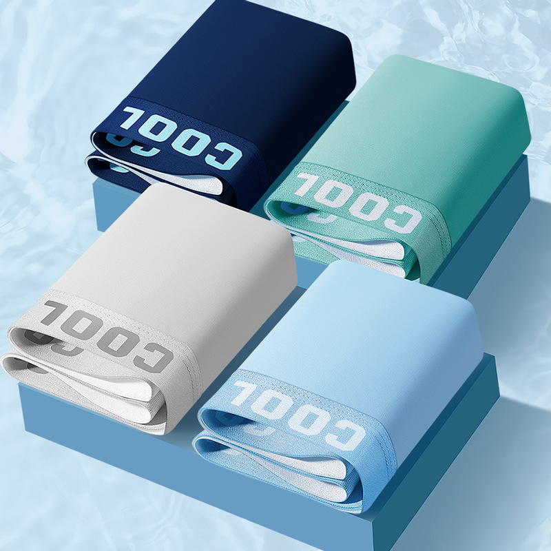 2024 Spring New Ice Silk Underwear Men's Micro Marks Antibacterial Thin Boxer Briefs Sewn Breathable Boxer Shorts