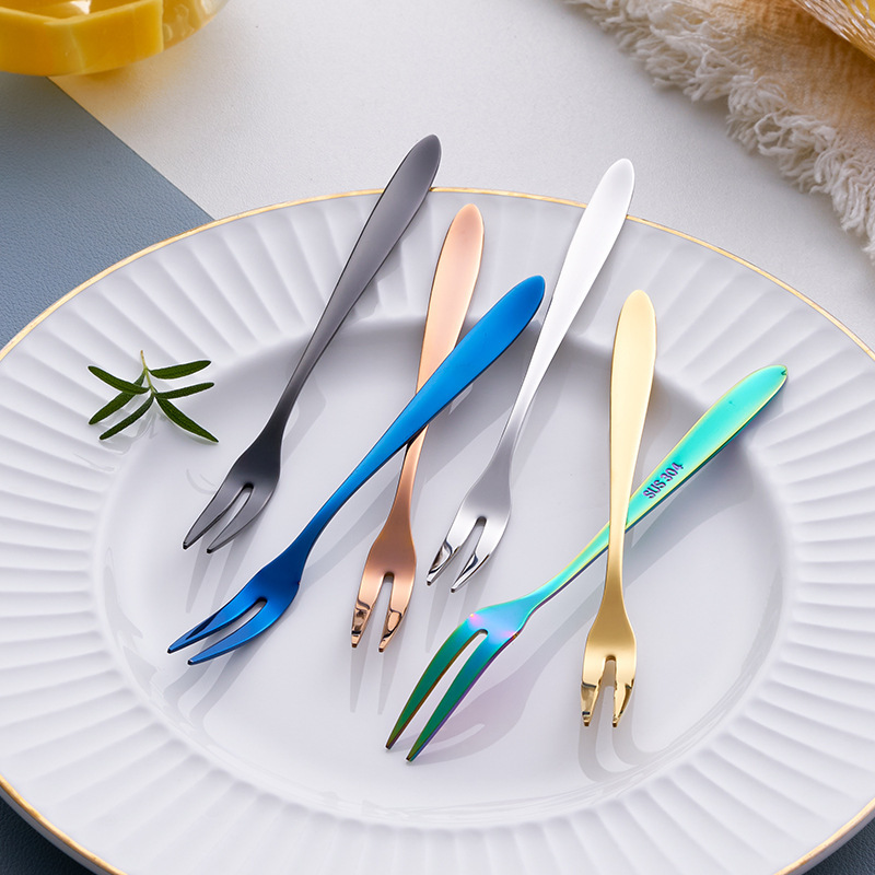 304 stainless steel fork for home use, food-grade fruit fork, two-prong fruit pick, creative mooncake fork, dessert cake fork