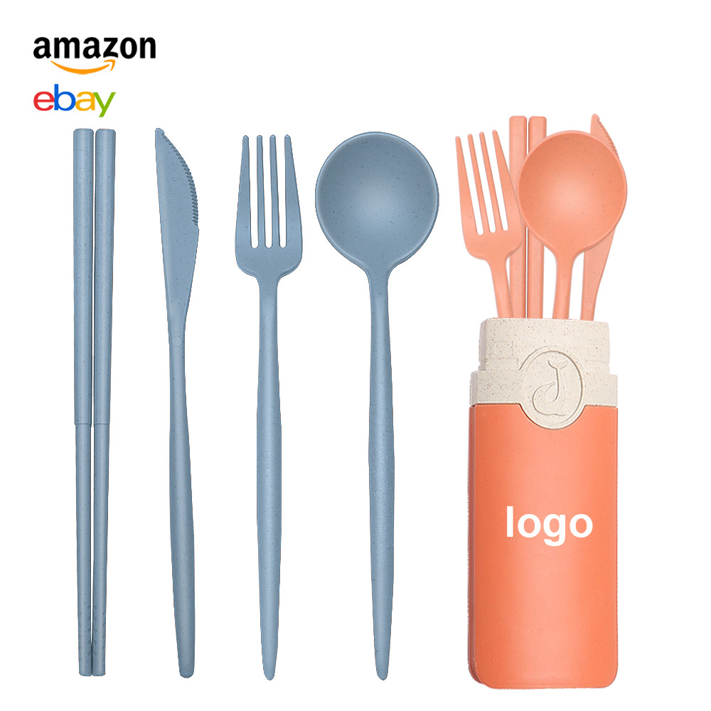 Wheat Straw Knife,Fork,Spoon And Chopstick Set Creative Portable Student Tableware Lunch Box Travel Gift Set