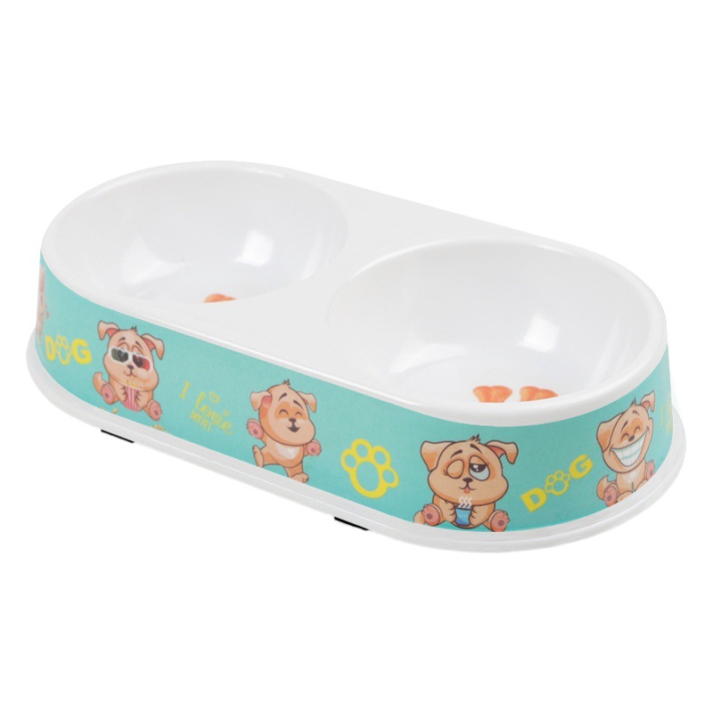 En stock al por mayor pipetao transfronterizo alimentador de mascotas oval color impresión melamina mascota doble tazón