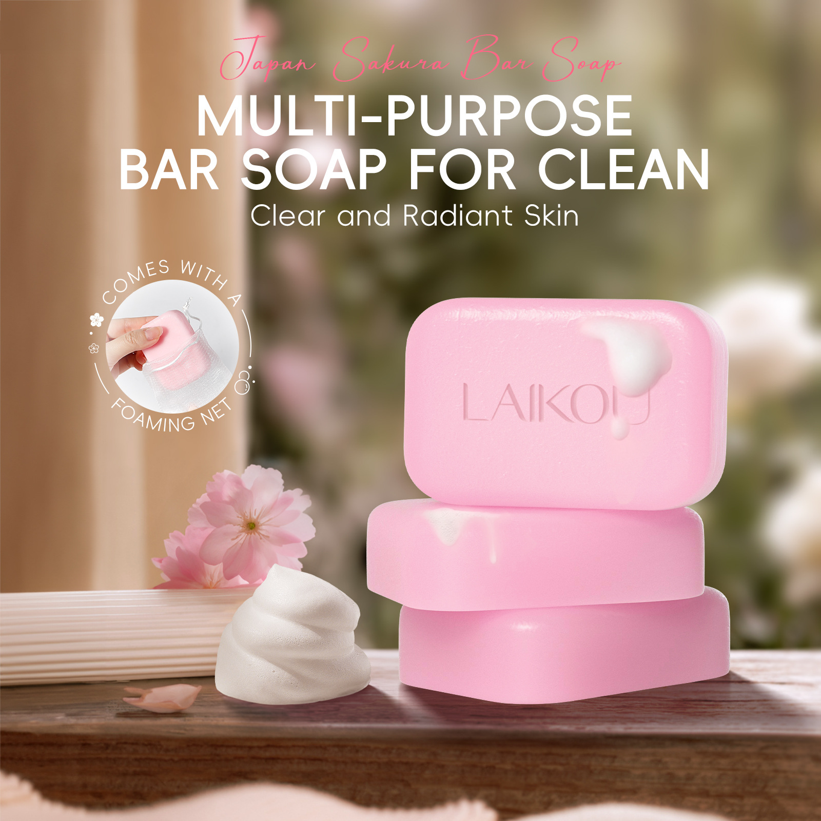 Cross-border Laicome Cherry Blossom Soap 90g for facial cleansing, body cleansing, care, hydrating, moisturizing and nourishing, one-stop delivery Item Picture