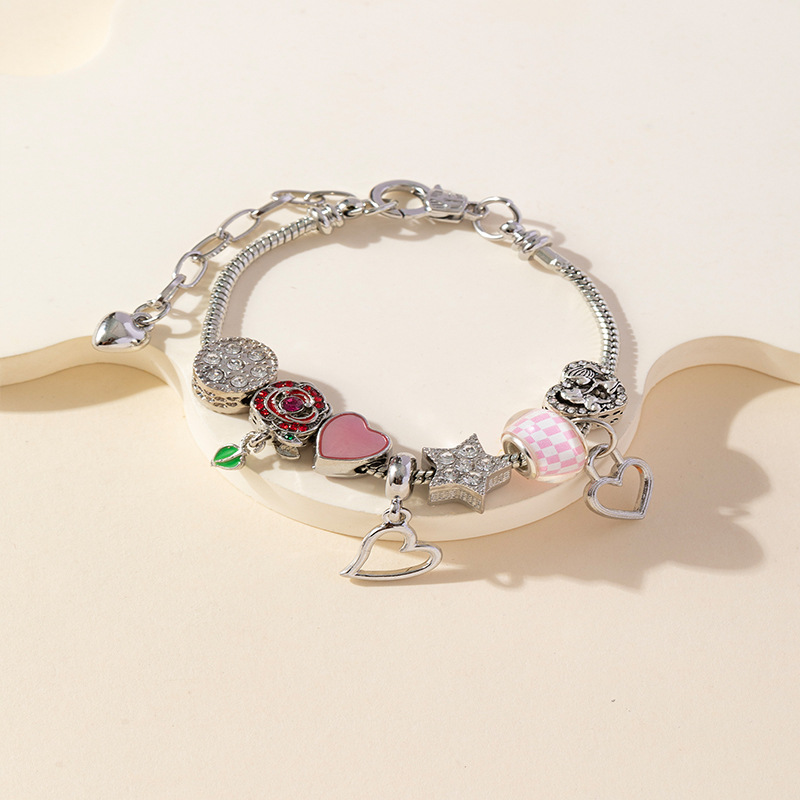 Pulsera Panjia Dora DIY cuentas explosivas transfronterizas colgante de amor goteo flor de aceite en forma de corazón accesorios de chicas de diamantes