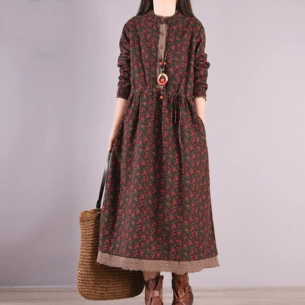 2024 весна и осень новое художественное кружевное платье больших размеров с винтажным кружевом и узкой талией на шнуровке с небольшой цветочной основой