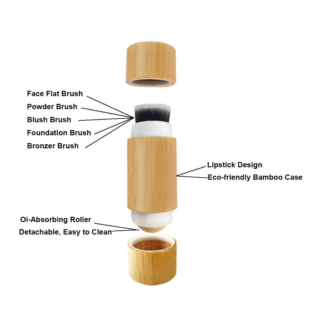 2023 Amazon Explosion Bamboo Volcano Stone Oil Absorbing Ball with Cosmetic Brush Stainless Steel Ball