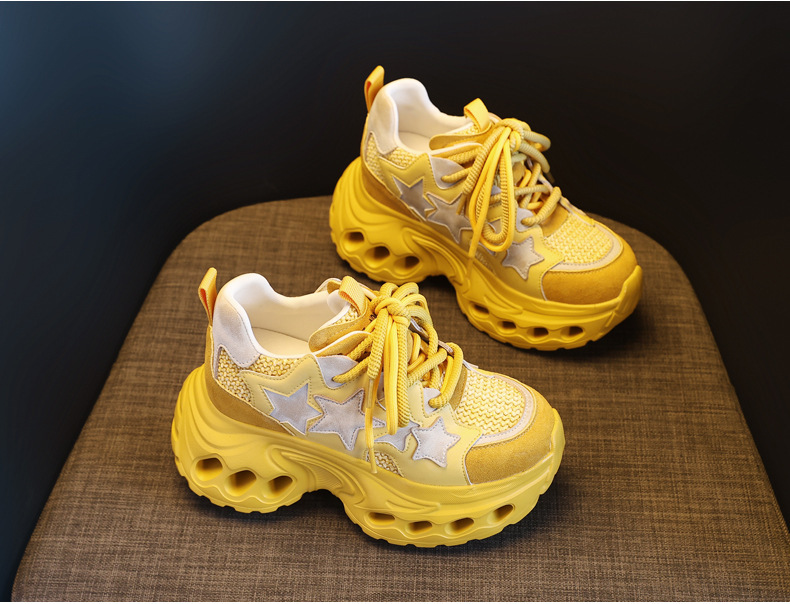 Giày sneaker nữ đế dày chunky lưới thoáng khí tăng chiều cao — màu trắng chi tiết 5