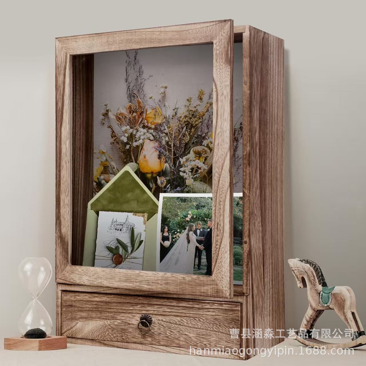 Cross-Border Wooden Commemorative Box Desktop Ornaments with Drawers Photo Dried Flower Storage Box Jewelry Watch Collection Box